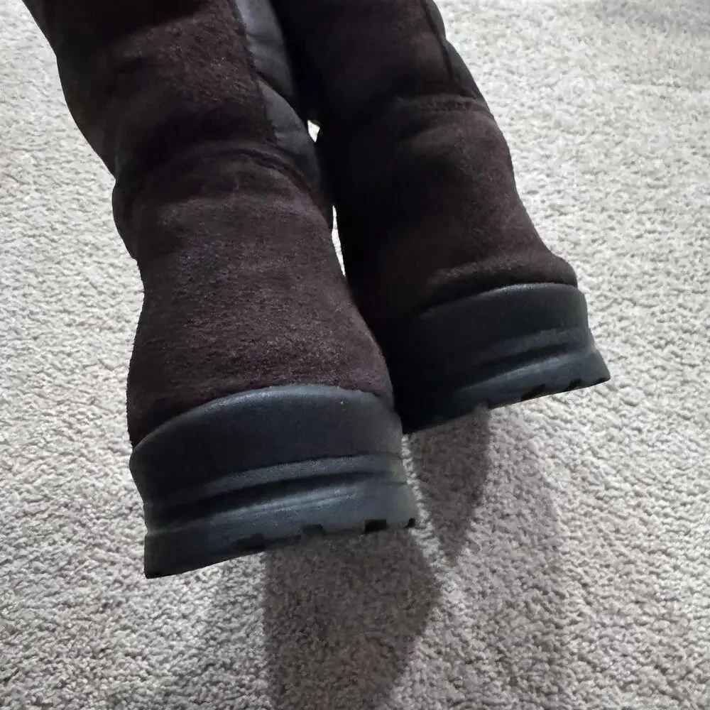 Lands End Commuter Suede Leather Brown Winter Pull On Boots Women's Size 9.5